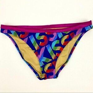 Victoria’s Secret VS Rainbow Kiss Spellout Colorful Swim Bikini Bottoms L